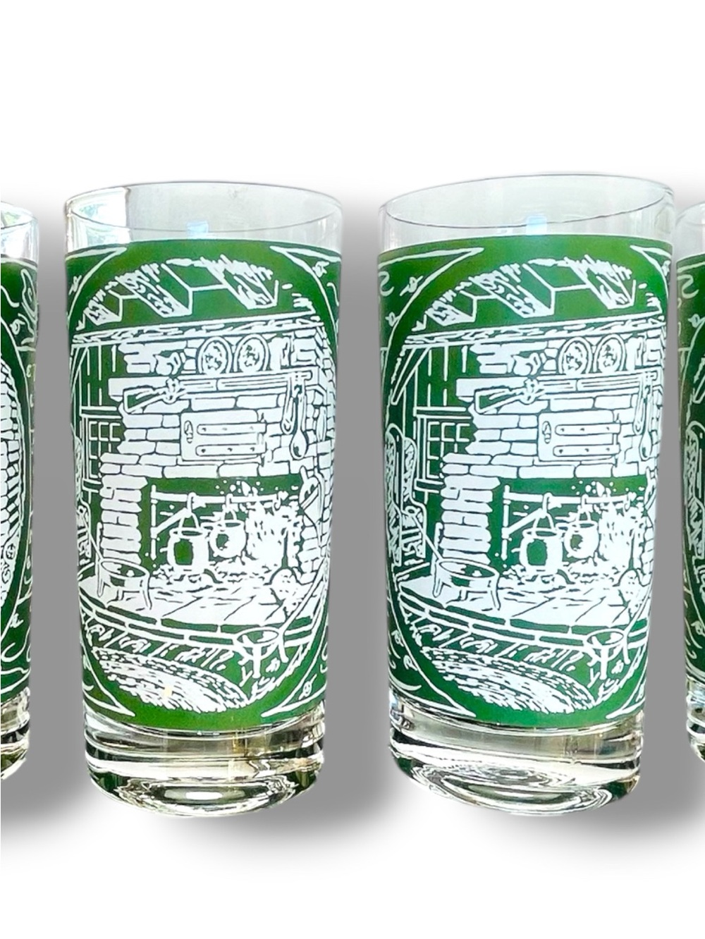 Colonial Homestead highball glasses,5 piece set,wrap around hearth design, 12 oz - Picture 4 of 8